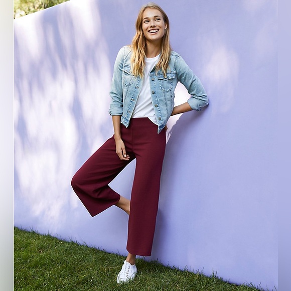 LOFT Pants - Ann Taylor LOFT Wine Color Elastic Waist Pull On Wide Leg Pants
